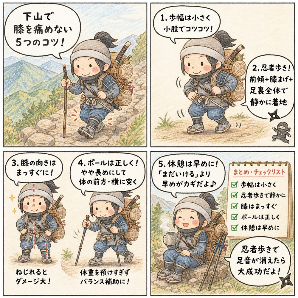下山で膝を痛めない5つのコツ 解説漫画